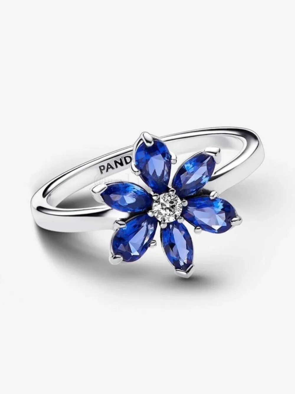 Pandora Sterling Silver Sapphire Blue Flower Ring